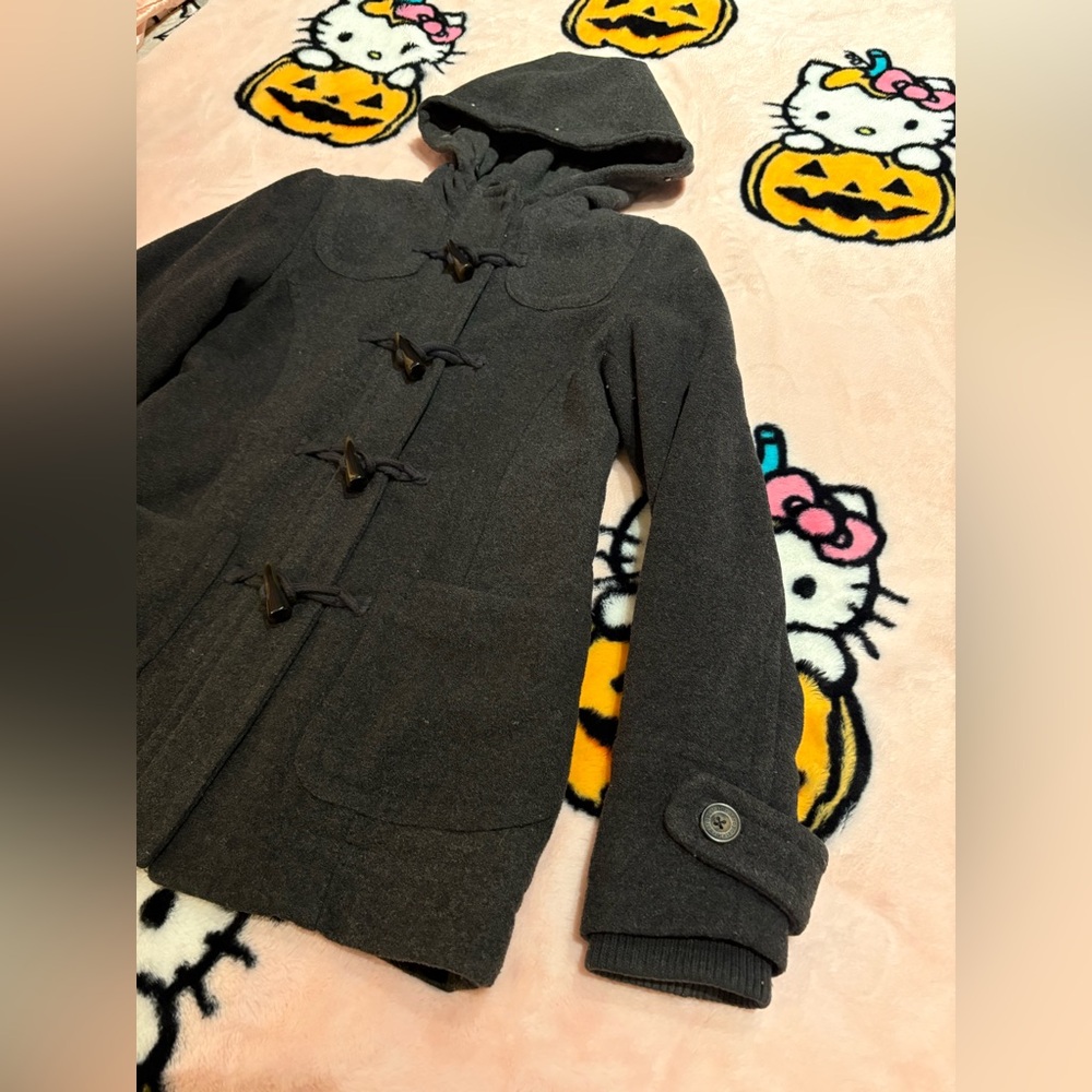 Aeropostale Charcoal Gray Wool Blend Toggle Coat with Hood - Picture 3 of 13